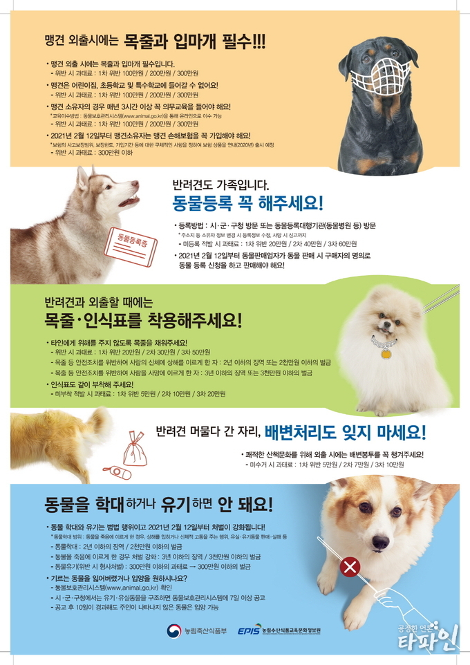전북 순창군이 반려동물의 안전 조치와 관련해 반려동물 외출시 의무사항 홍보와 위반 사항에 대해 지도단속을 펼친다고 밝혔다.(순창군)2020.7.20/타파인<br>
